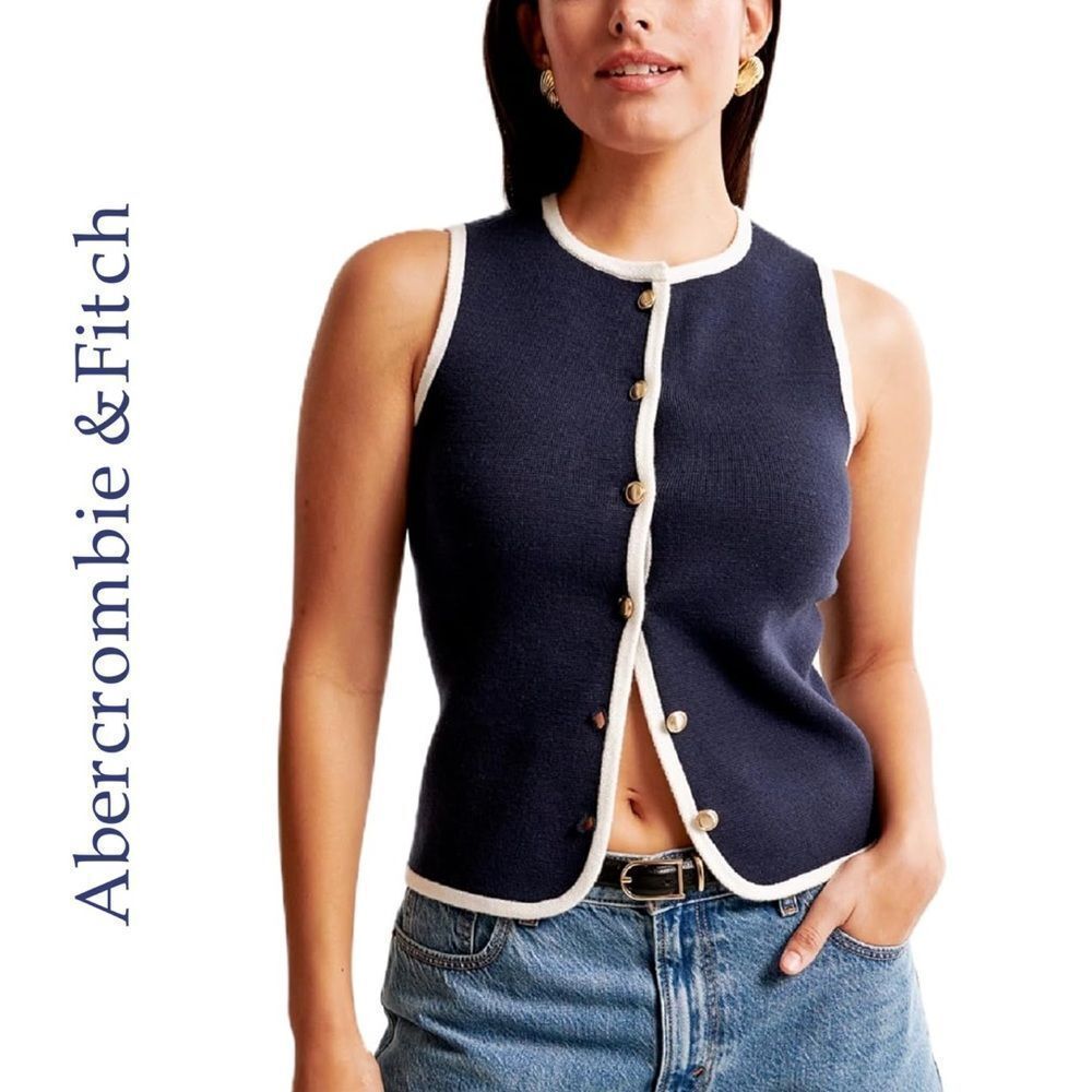 A&F Abercrombie & Fitch Mara Luxe Loft Sweater Vest in Dark Indigo. Size Large